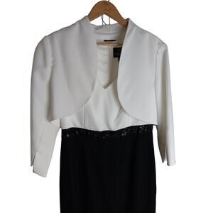 Adriana‎ Papell Formal Maxi Dress Womens 12 Black/White Two Tone Sleeveless Cape